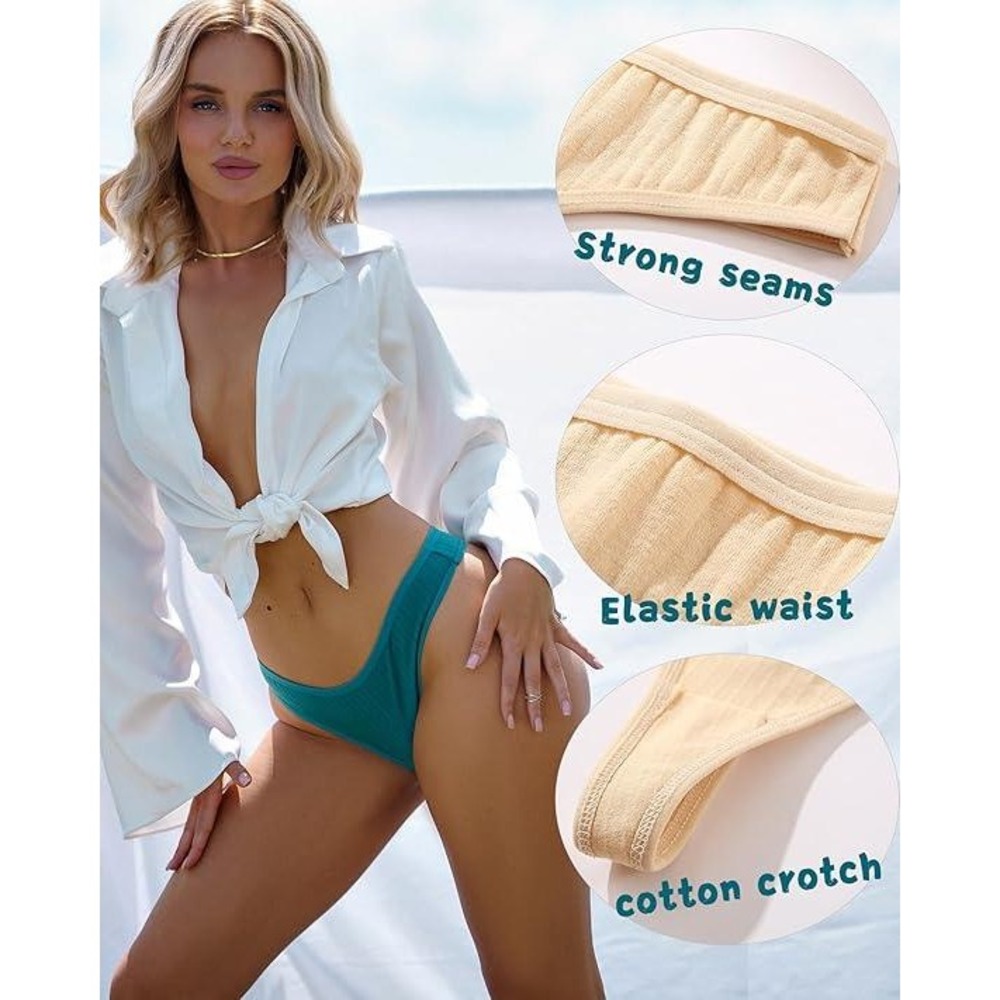 Set of 6 FINETOO Women's L Cotton Thongs Soft Low Rise Sexy Thong Ladies Panties - Picture 4 of 5